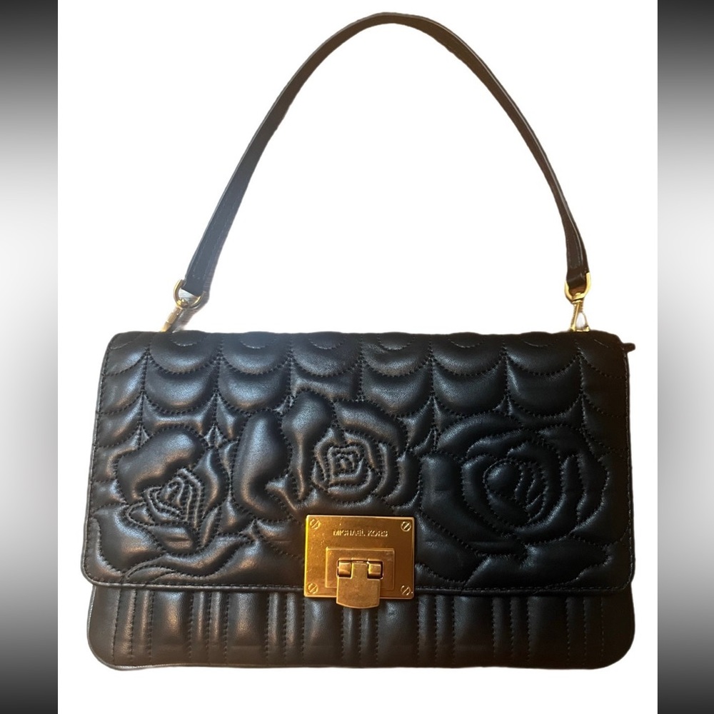 Michael Kors Vivianne black large quilted leather clutch